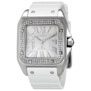 Cartier Santos  de Cartier 100 Opaline Dial White Rubber Ladies Watch WM50460M