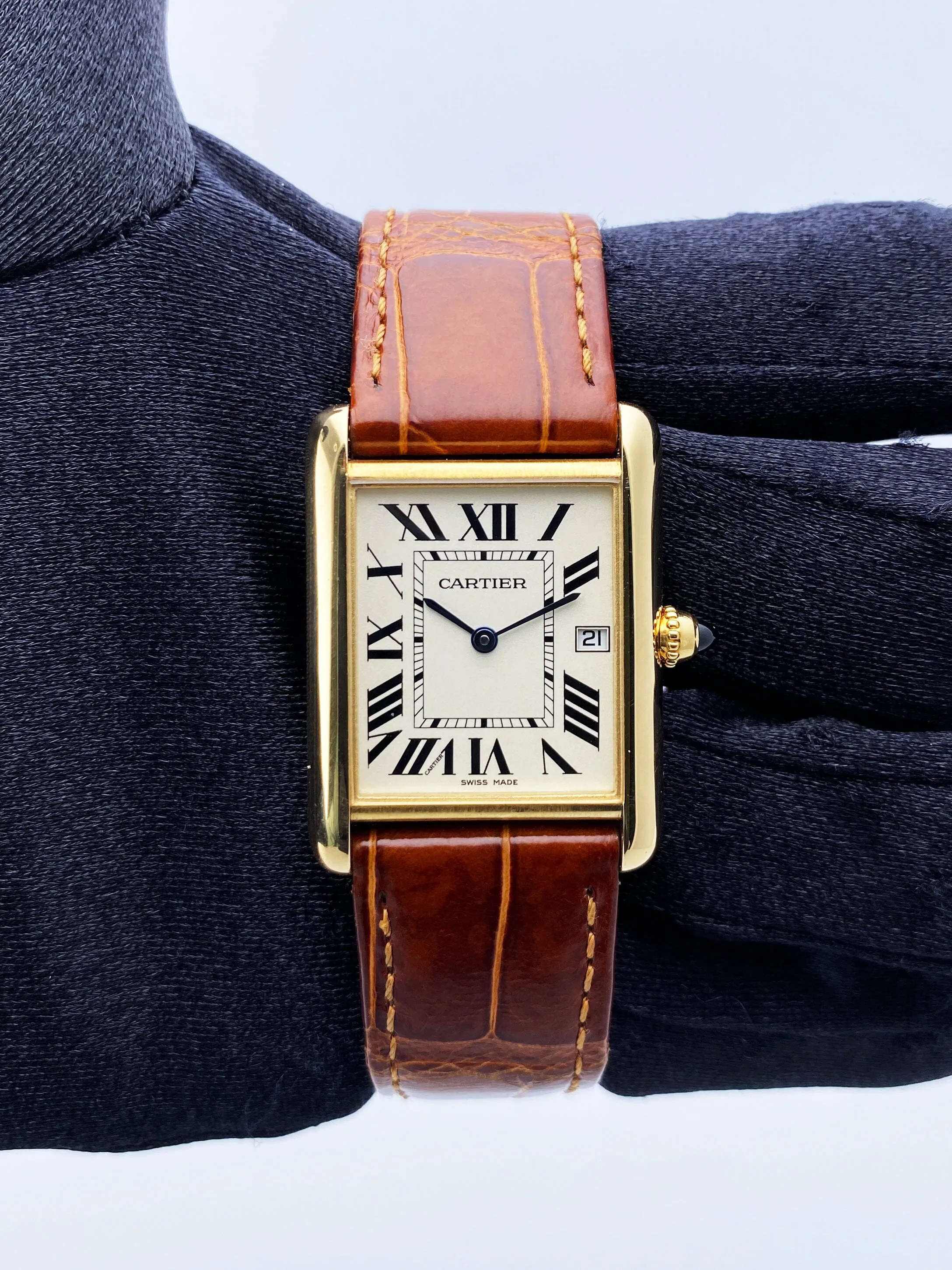 Cartier Tank Louis W1529756 18K Yellow Gold Mens Watch Box Papers