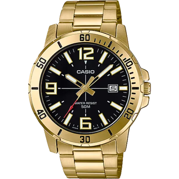 Casio Gold Stainless Steel Black Dial Quartz Watch for Gents - MTP-VD01G-1BVUDF(AG)