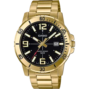Casio Gold Stainless Steel Black Dial Quartz Watch for Gents - MTP-VD01G-1BVUDF(AG)
