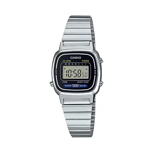 Casio Silver Stainless Steel Black Dial Quartz Watch for Unisex - LA-670WA-1DF