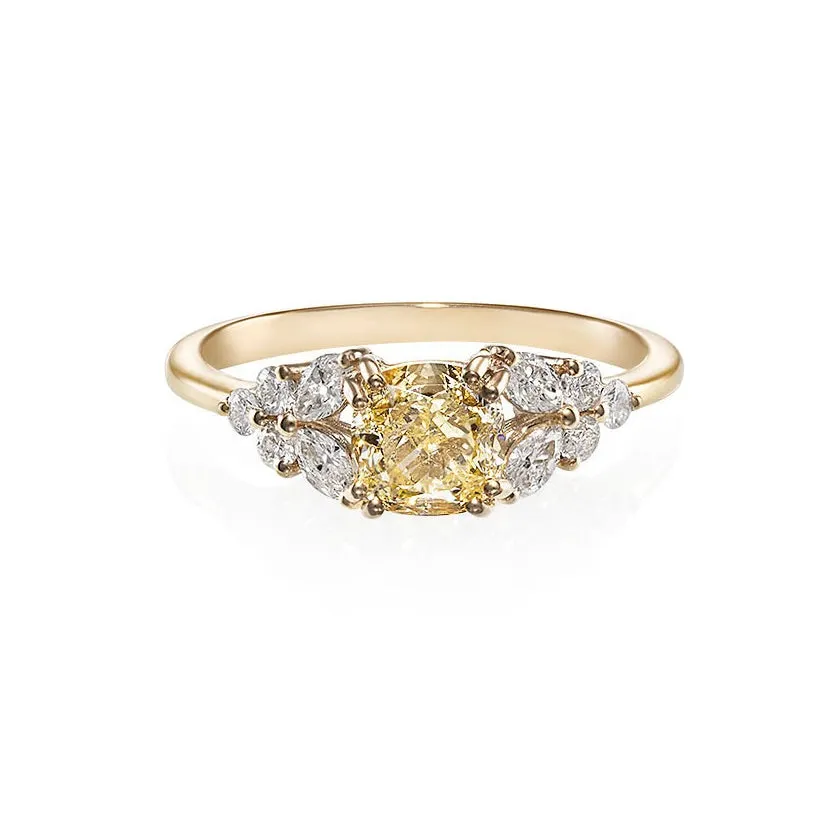 Certified Cushion Cut Light Yellow Diamond Ring in 14K Solid Yellow Gold