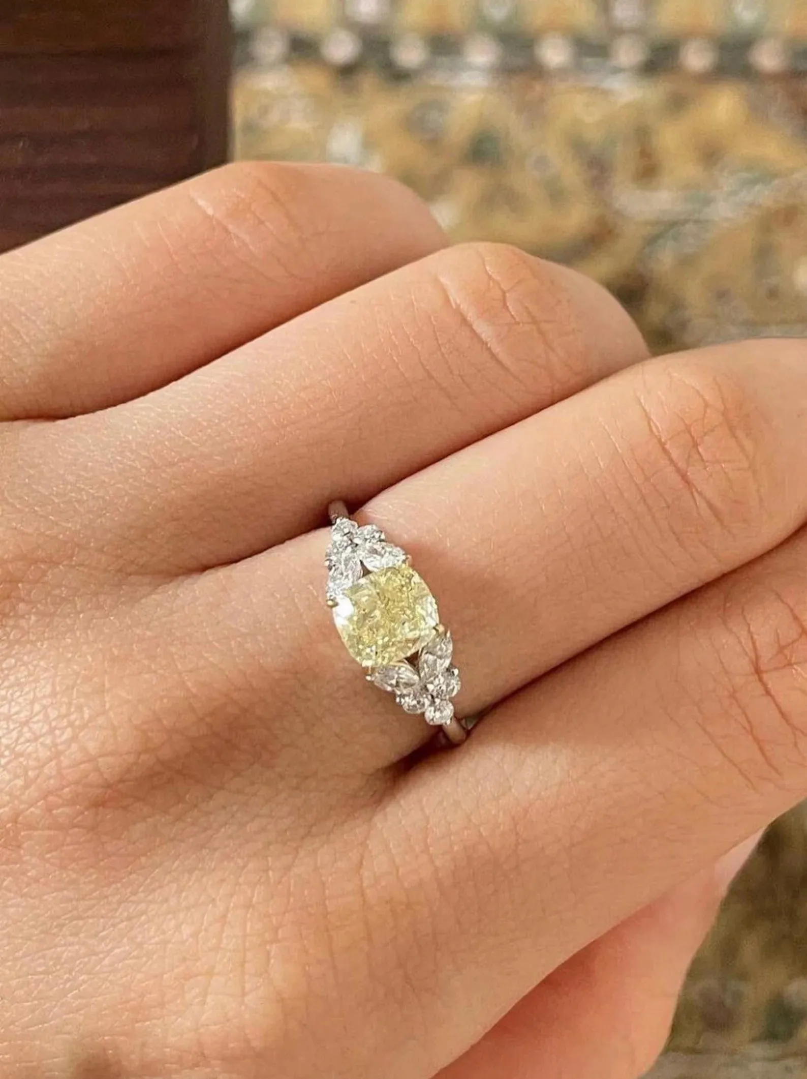 Certified Cushion Cut Light Yellow Diamond Ring in 14K Solid Yellow Gold