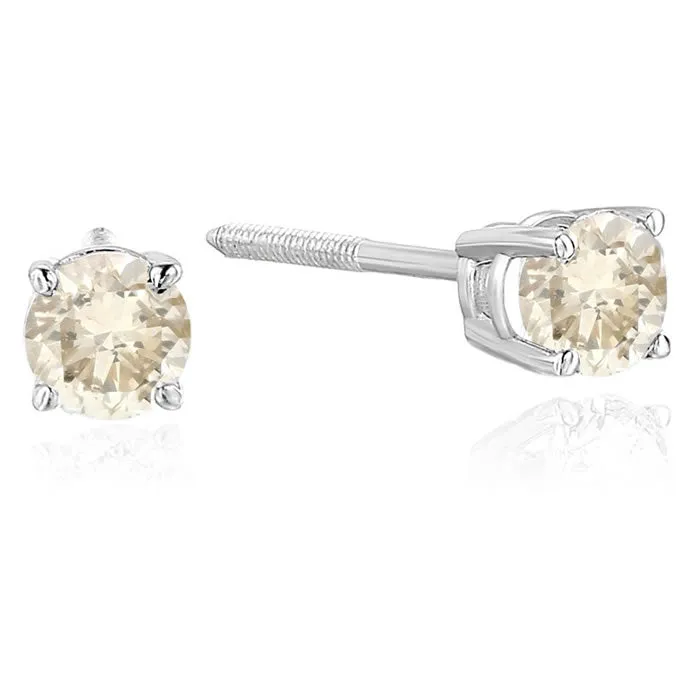 Champagne Diamond Stud Earrings in 14K Gold
