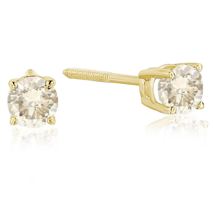 Champagne Diamond Stud Earrings in 14K Gold