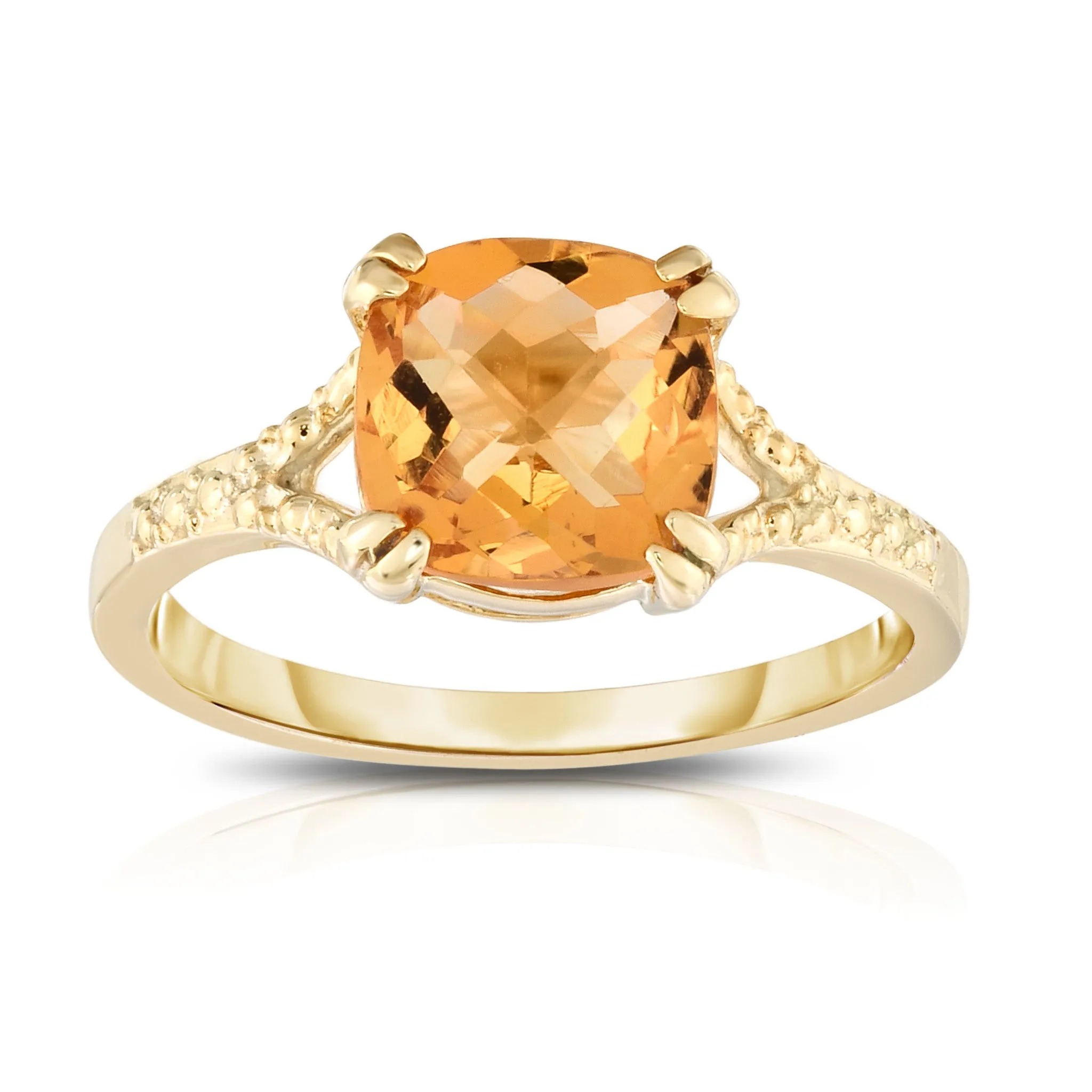 Checkerboard Cut 8MM Citrine Ring in 14K Gold