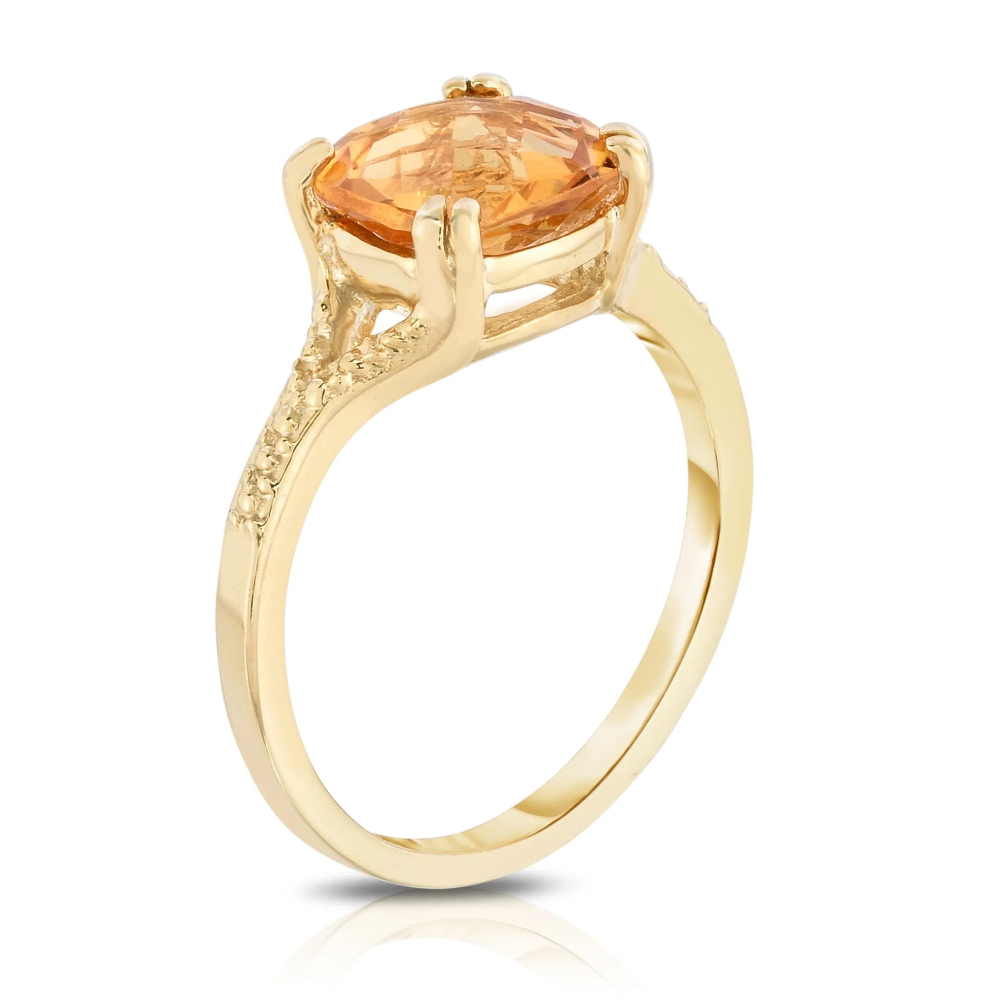 Checkerboard Cut 8MM Citrine Ring in 14K Gold