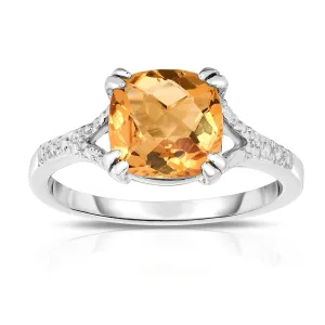 Checkerboard Cut 8MM Citrine Ring in 14K Gold