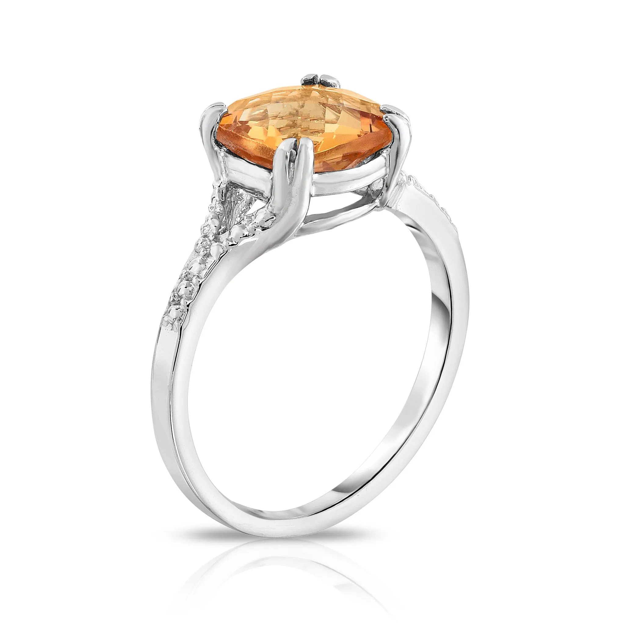 Checkerboard Cut 8MM Citrine Ring in 14K Gold