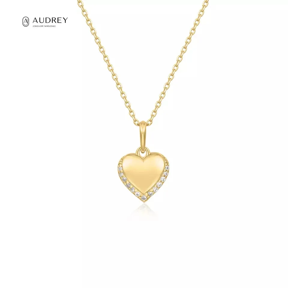 Children's Necklaces - 14k Gold over Sterling Silver (Vermeil) 40cm CZ Heart Necklaces with Gift Boxes - Audrey Collection
