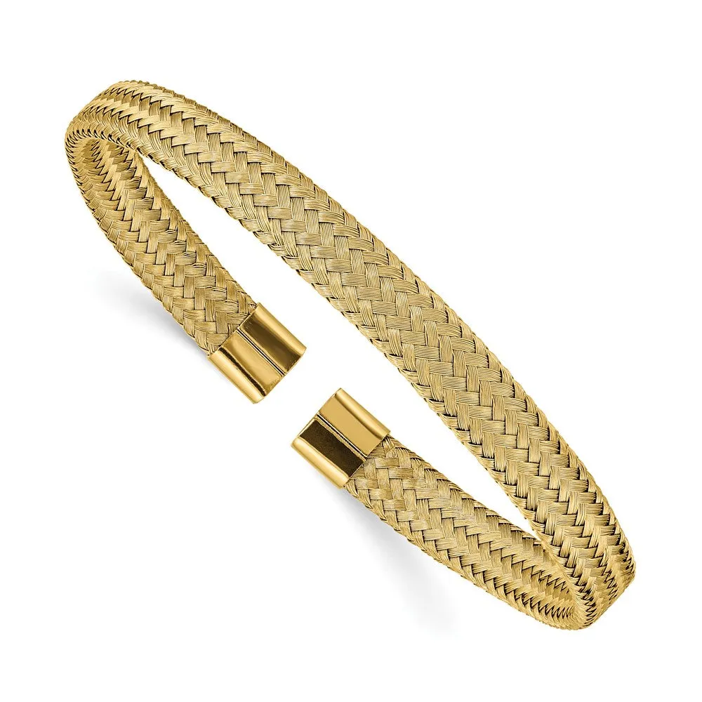 Chisel Stainless Steel Polished Yellow IP-plated 6mm Mesh Wire Cuff Bangle