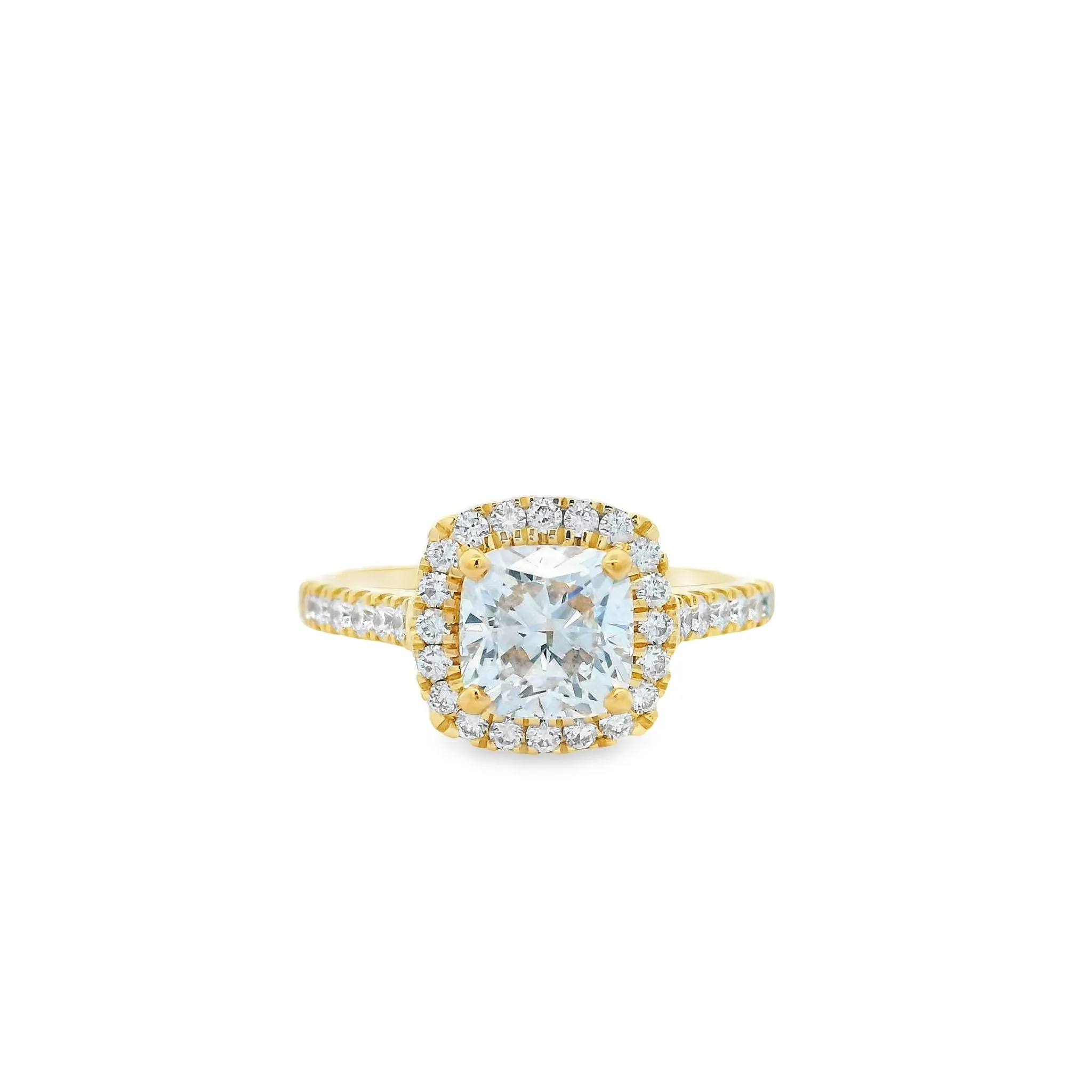 Chloe - 18ct Yellow Gold Lab Grown Diamond Halo Engagement Ring 1.54ct Cushion Cut Diamond. TDW= 2.01ct