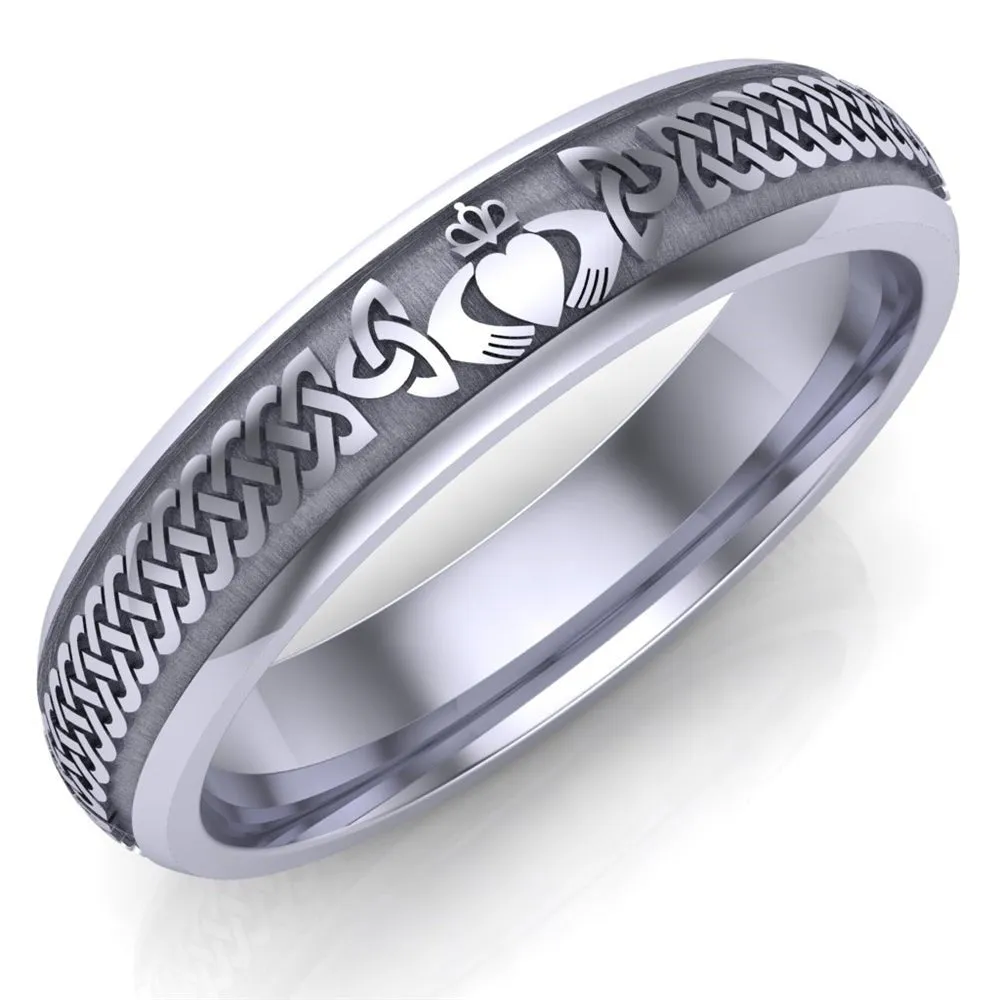 Claddagh Wedding Ring UCL1-14W5M - 10K/14K/18K White Gold