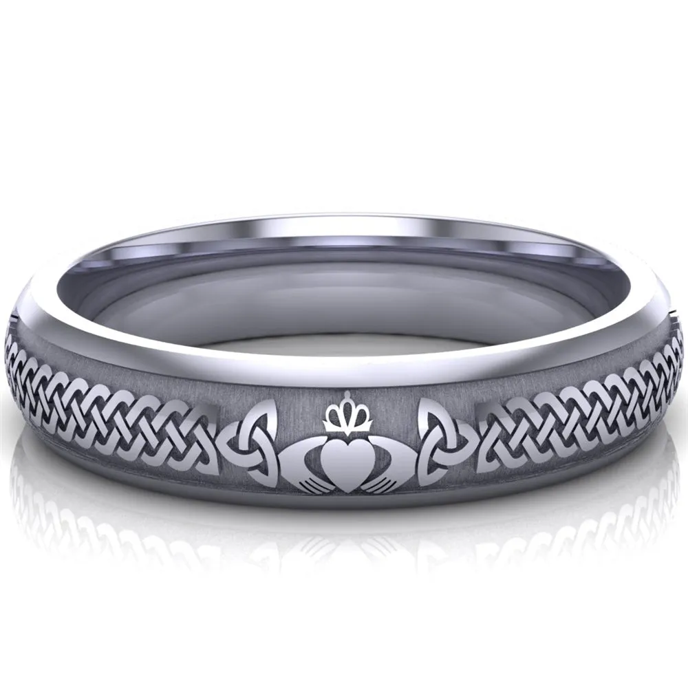 Claddagh Wedding Ring UCL1-14W5M - 10K/14K/18K White Gold
