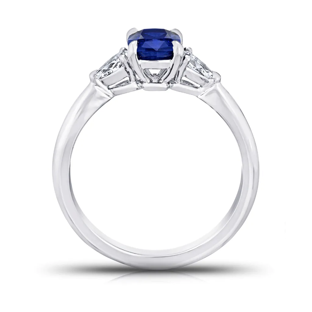 Classic Cushion Cut Blue Sapphire and Diamond Engagement Ring