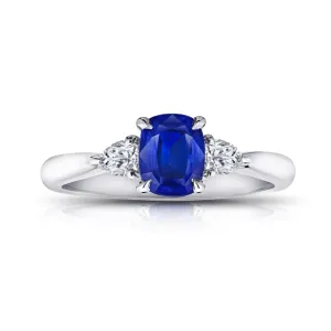 Classic Cushion Cut Blue Sapphire and Diamond Engagement Ring