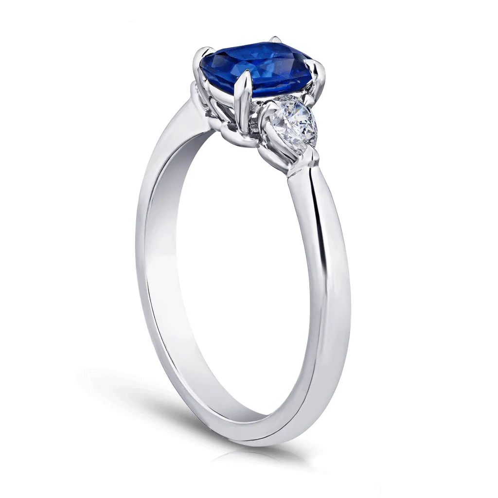 Classic Cushion Cut Blue Sapphire and Diamond Engagement Ring
