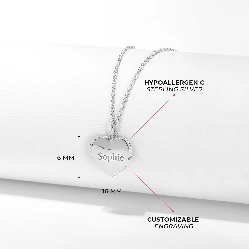 Classic Personalized Kids / Teen Heart Pendant/Necklace With Charms - Sterling Silver