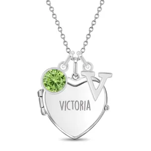 Classic Personalized Kids / Teen Heart Pendant/Necklace With Charms - Sterling Silver