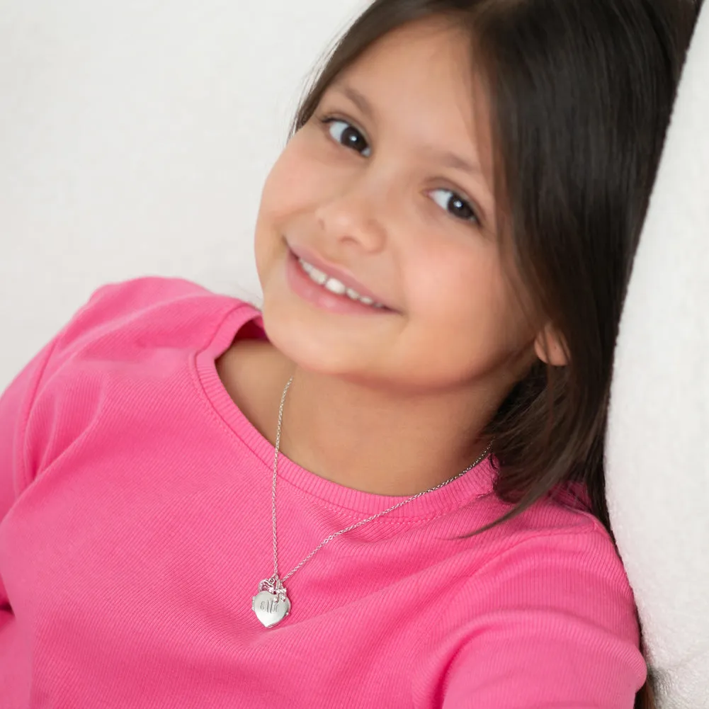 Classic Personalized Kids / Teen Heart Pendant/Necklace With Charms - Sterling Silver