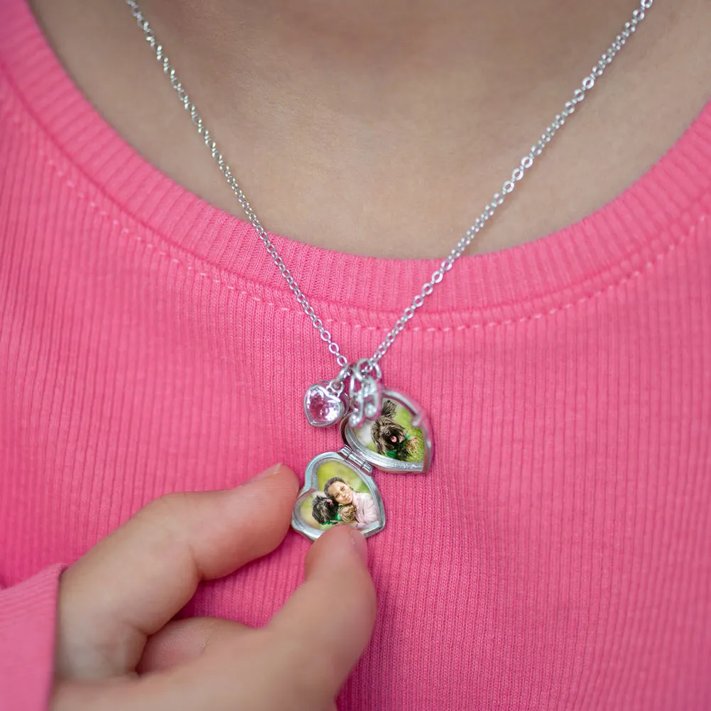 Classic Personalized Kids / Teen Heart Pendant/Necklace With Charms - Sterling Silver