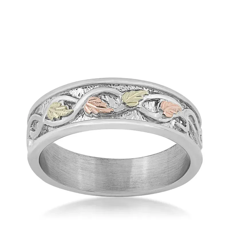 Classic Wedding III - Sterling Silver Black Hills Gold Mens Ring
