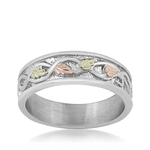 Classic Wedding III - Sterling Silver Black Hills Gold Mens Ring