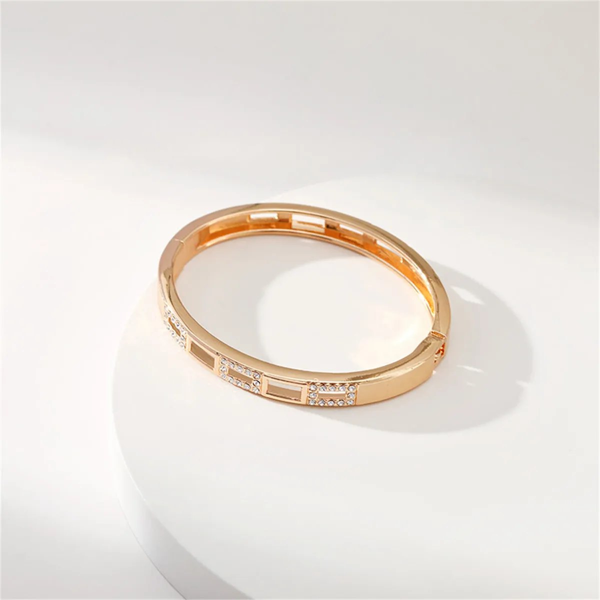 Clear Cubic Zirconia & 18K Gold-Plated Rectangle Bangle
