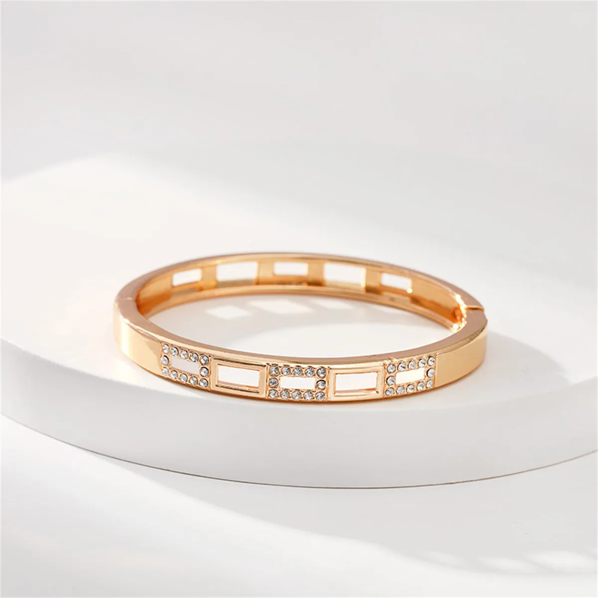Clear Cubic Zirconia & 18K Gold-Plated Rectangle Bangle