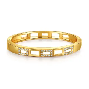 Clear Cubic Zirconia & 18K Gold-Plated Rectangle Bangle