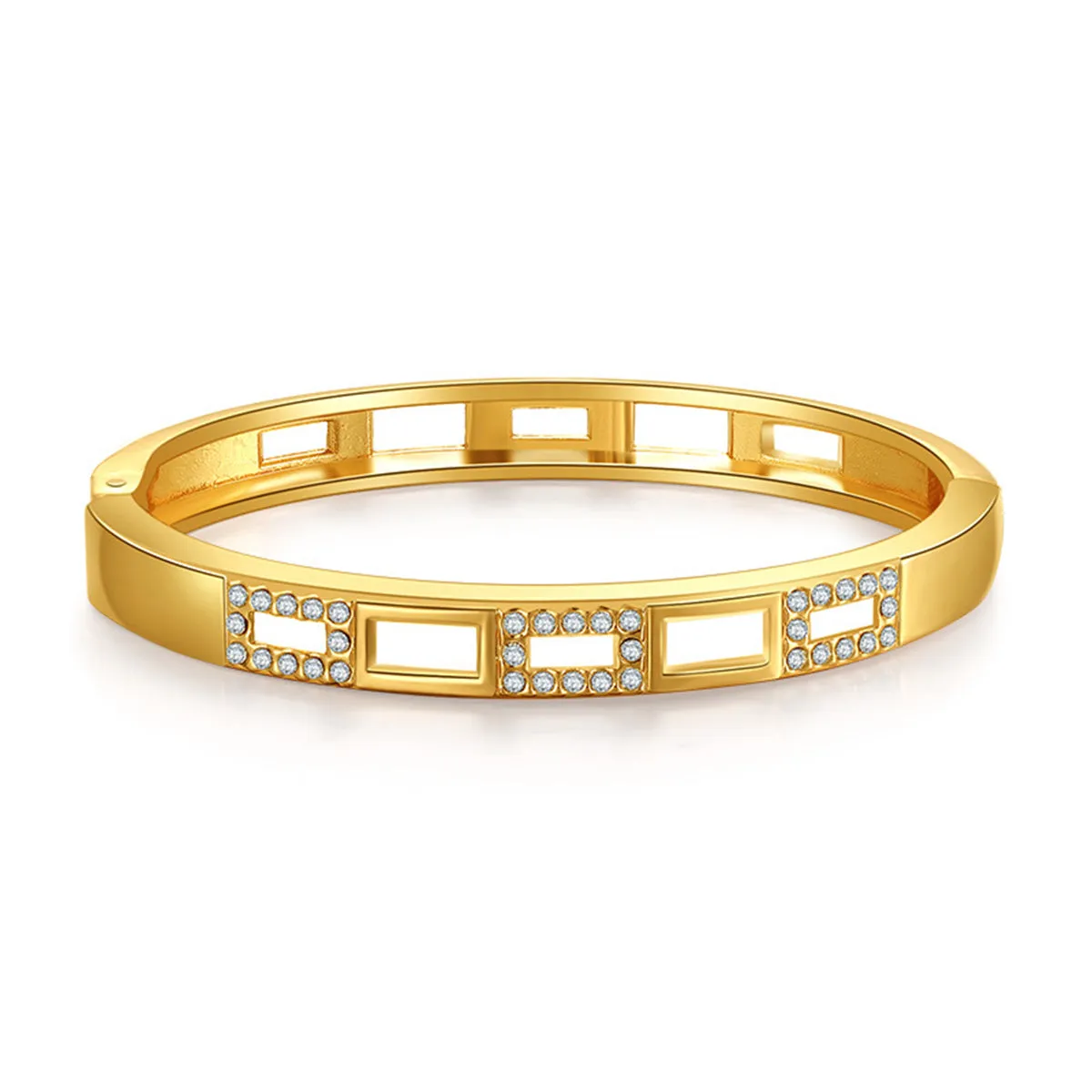 Clear Cubic Zirconia & 18K Gold-Plated Rectangle Bangle