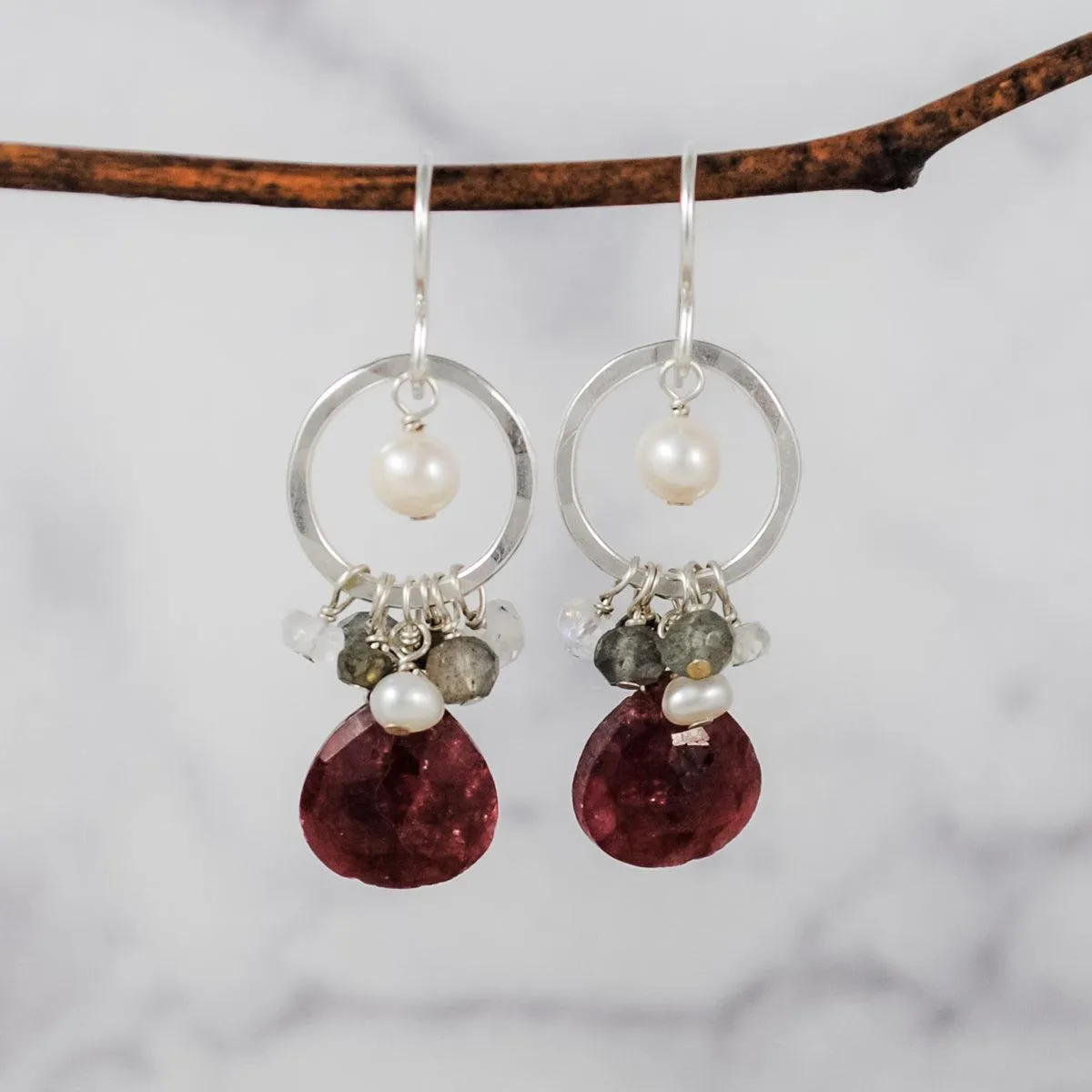 Cluster Stone Earrings - Ruby