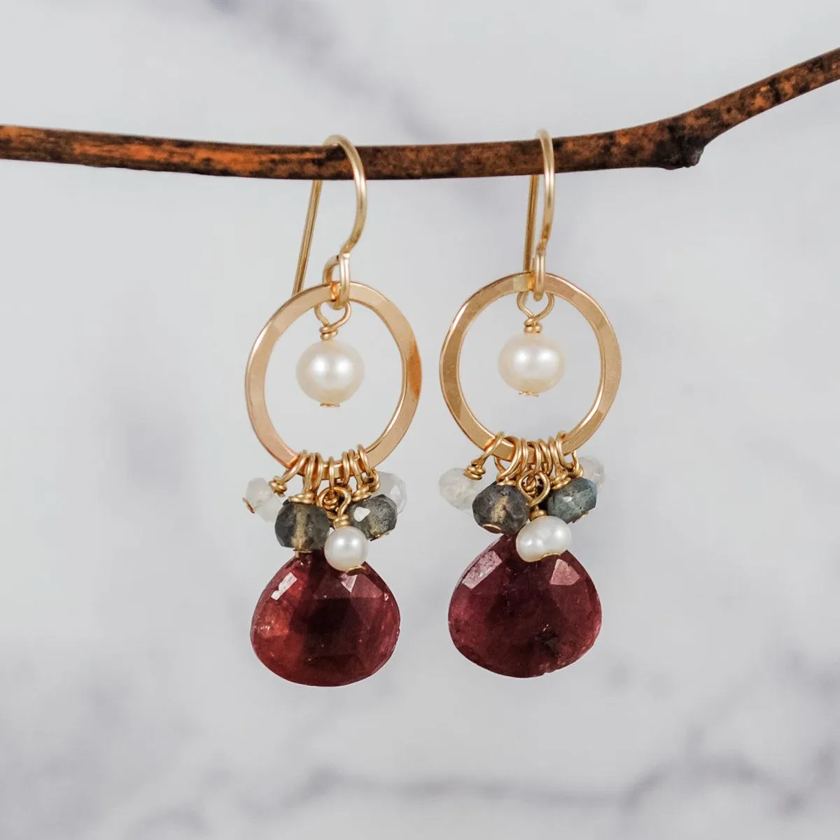 Cluster Stone Earrings - Ruby