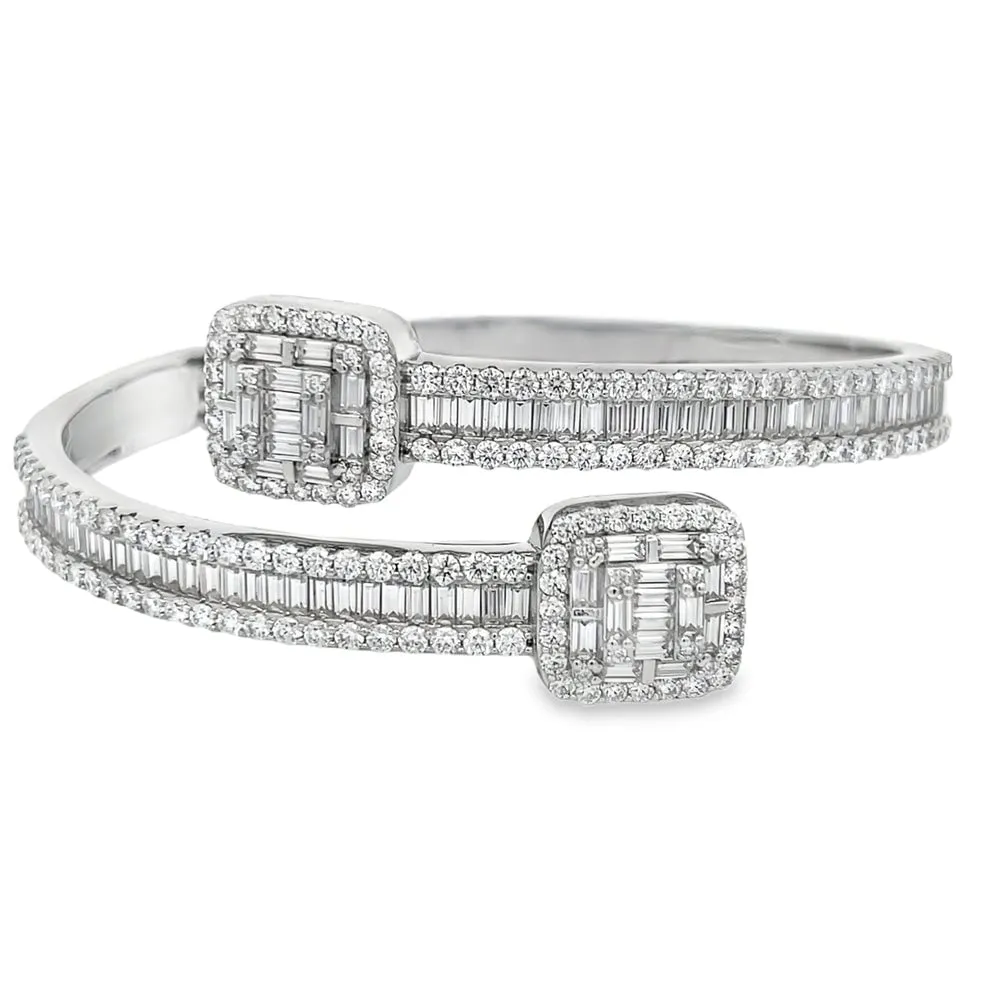 Cluster Tip Baguette Moissanite Iced Out Bangle .925 Sterling Silver