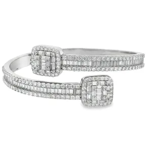 Cluster Tip Baguette Moissanite Iced Out Bangle .925 Sterling Silver