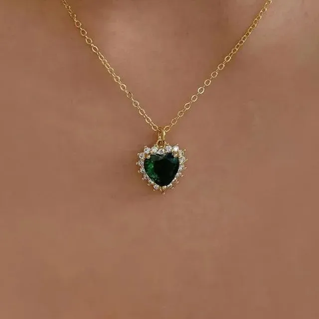 Collection of necklaces with heart-shaped gemstone pendants
