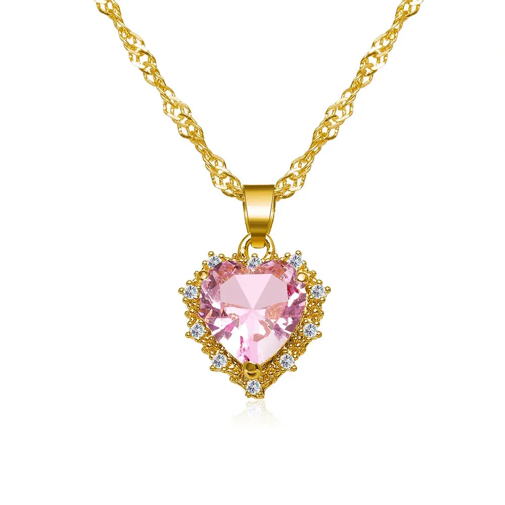 Collection of necklaces with heart-shaped gemstone pendants