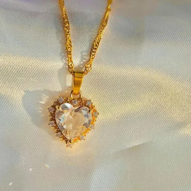 Collection of necklaces with heart-shaped gemstone pendants