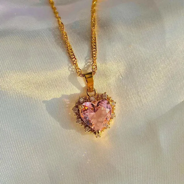Collection of necklaces with heart-shaped gemstone pendants