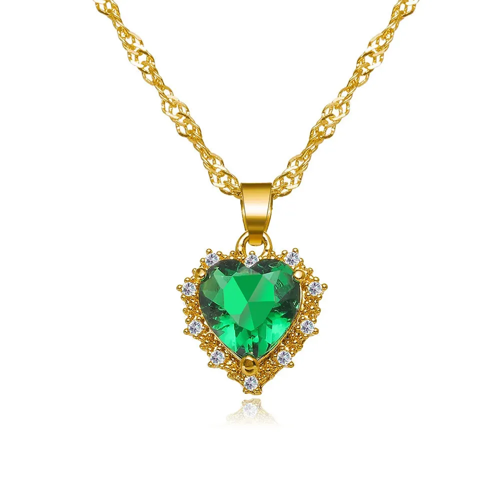 Collection of necklaces with heart-shaped gemstone pendants