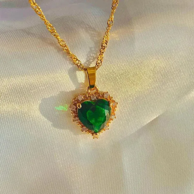 Collection of necklaces with heart-shaped gemstone pendants