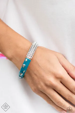 Color Caliber - Blue - Painted Silver Heart Paparazzi Hinge Bracelet - October 2023 Glimpses of Malbu