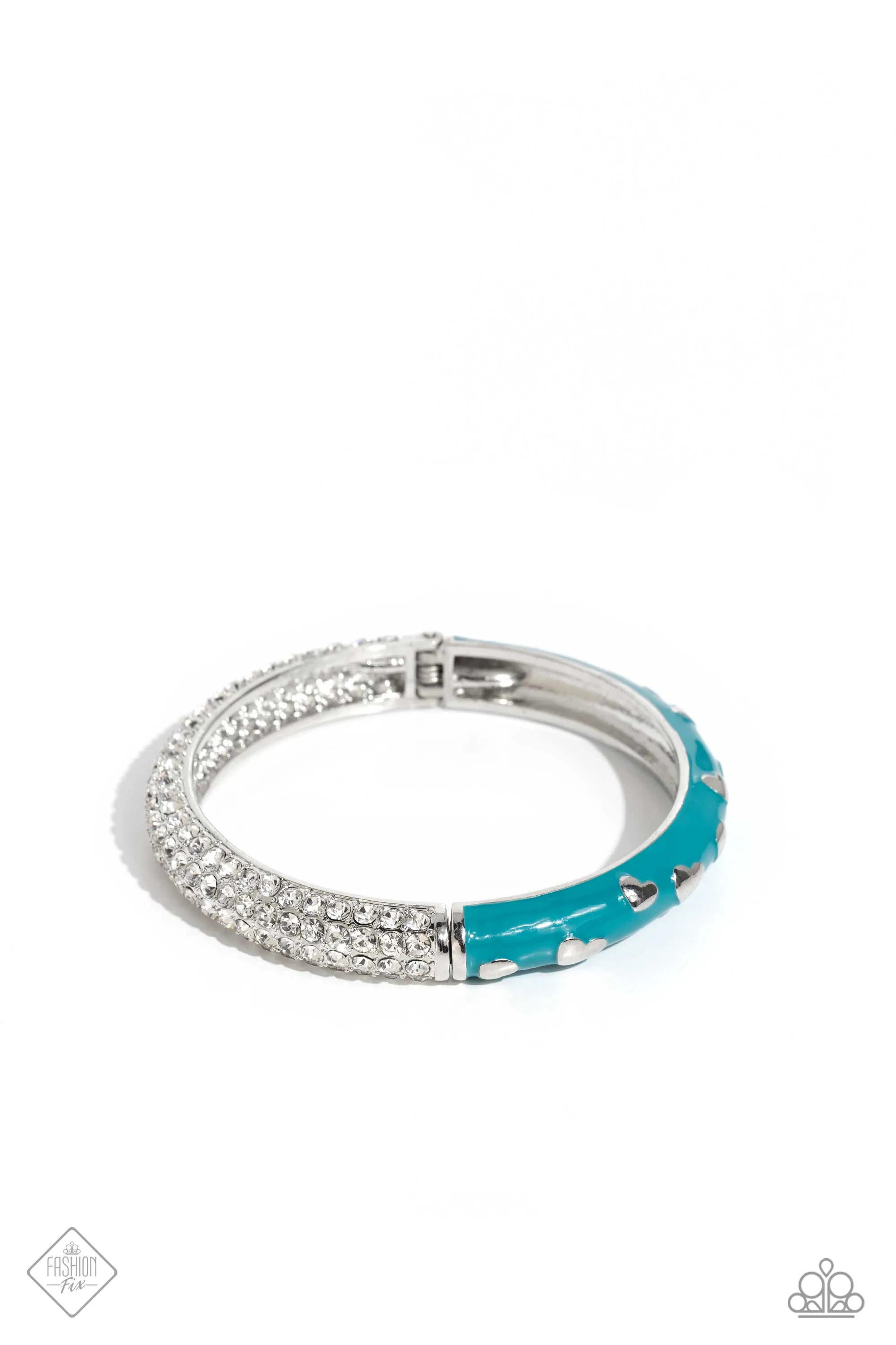 Color Caliber - Blue - Painted Silver Heart Paparazzi Hinge Bracelet - October 2023 Glimpses of Malbu