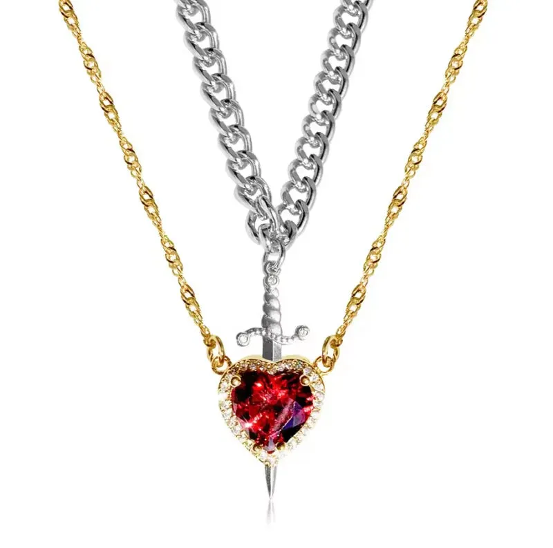 Cordate Shaped Pendant Double Chain Necklace