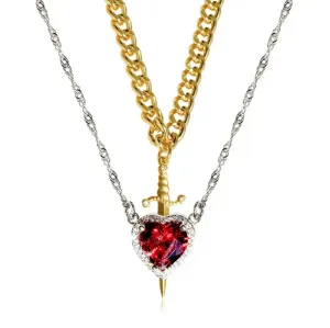Cordate Shaped Pendant Double Chain Necklace