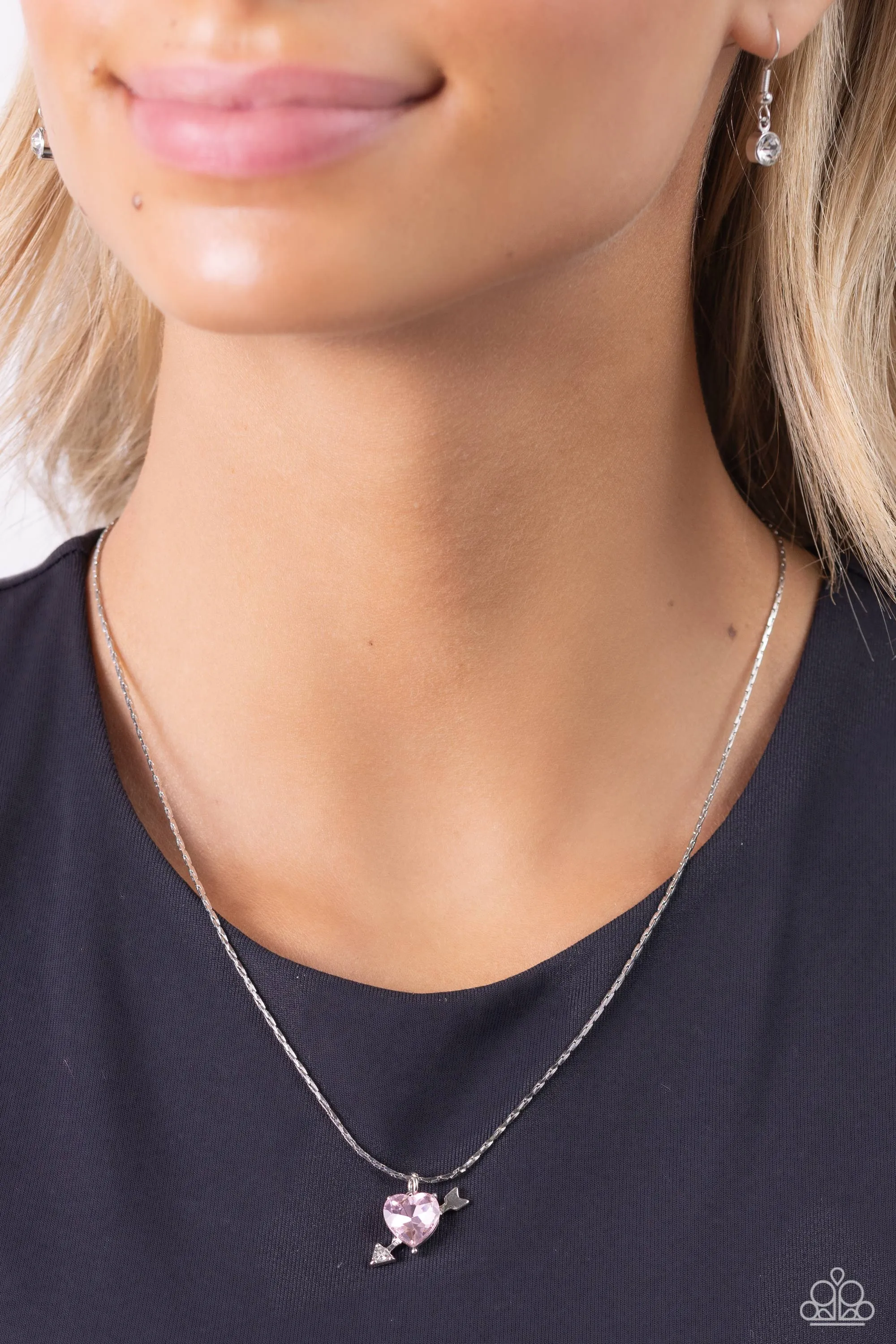 Courting Cupid - Pink - Heart Gem Silver Arrow Paparazzi Short Necklace