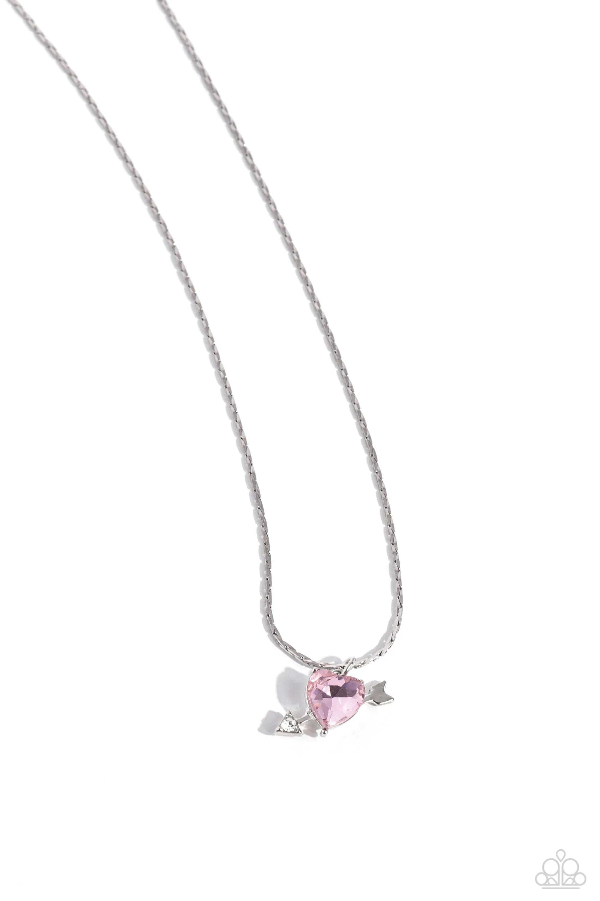 Courting Cupid - Pink - Heart Gem Silver Arrow Paparazzi Short Necklace