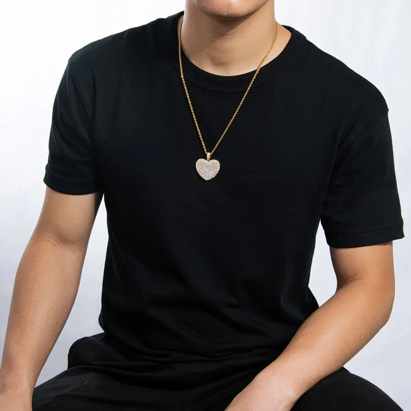 Created Diamond Heart Shaped Rope Chain Hip Hop Pendant Necklace