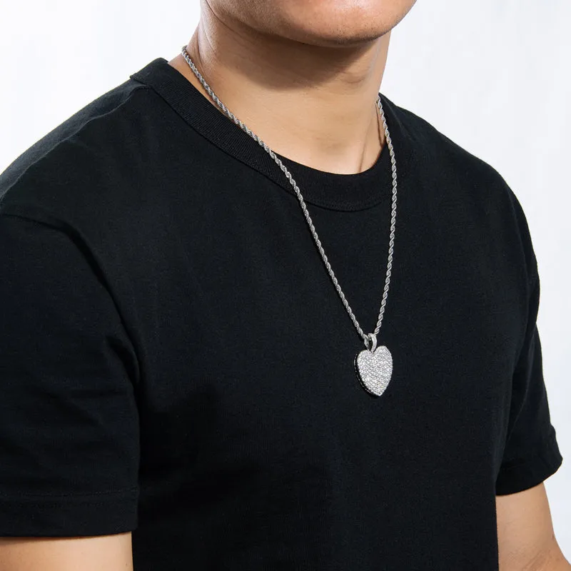 Created Diamond Heart Shaped Rope Chain Hip Hop Pendant Necklace