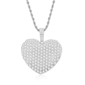 Created Diamond Heart Shaped Rope Chain Hip Hop Pendant Necklace